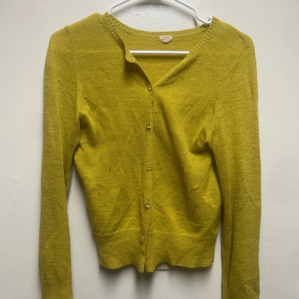 J crew womens cardigan Large arcylic alpacia wool yellow button down long sleeve